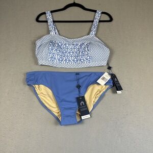 CABANA LIFE Blue White Geometric 2 Piece Bikini Swimsuit SIZE L NWT